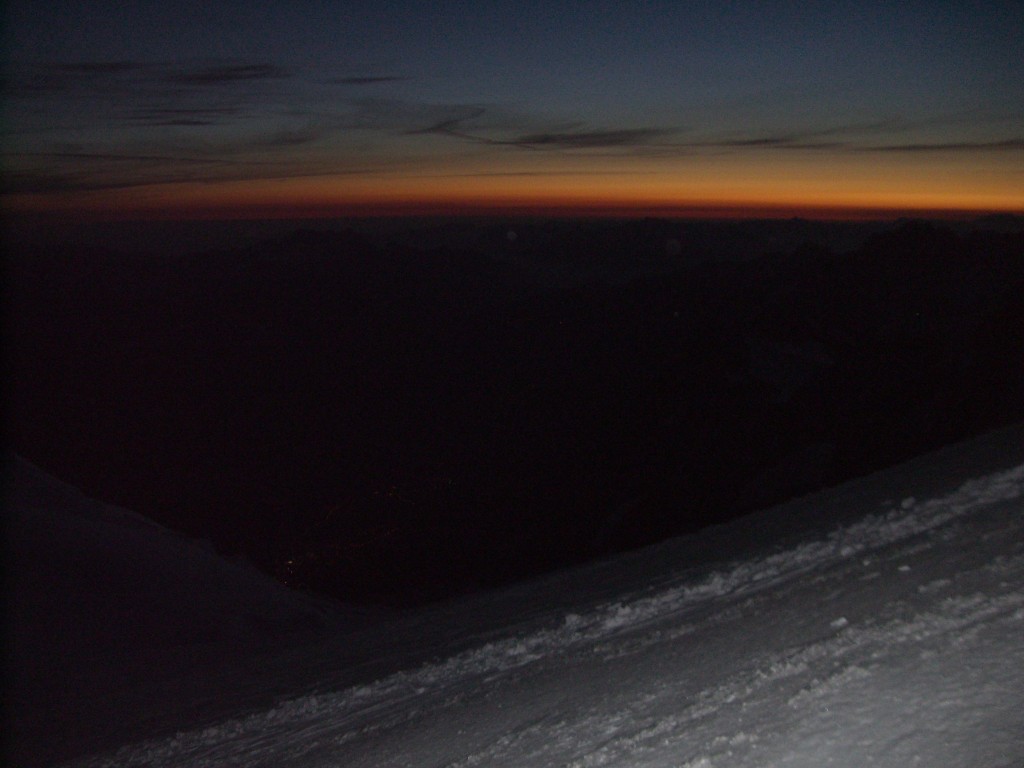 Night mood at Mont Blanc - the lights of Chamonix can be glimpsed