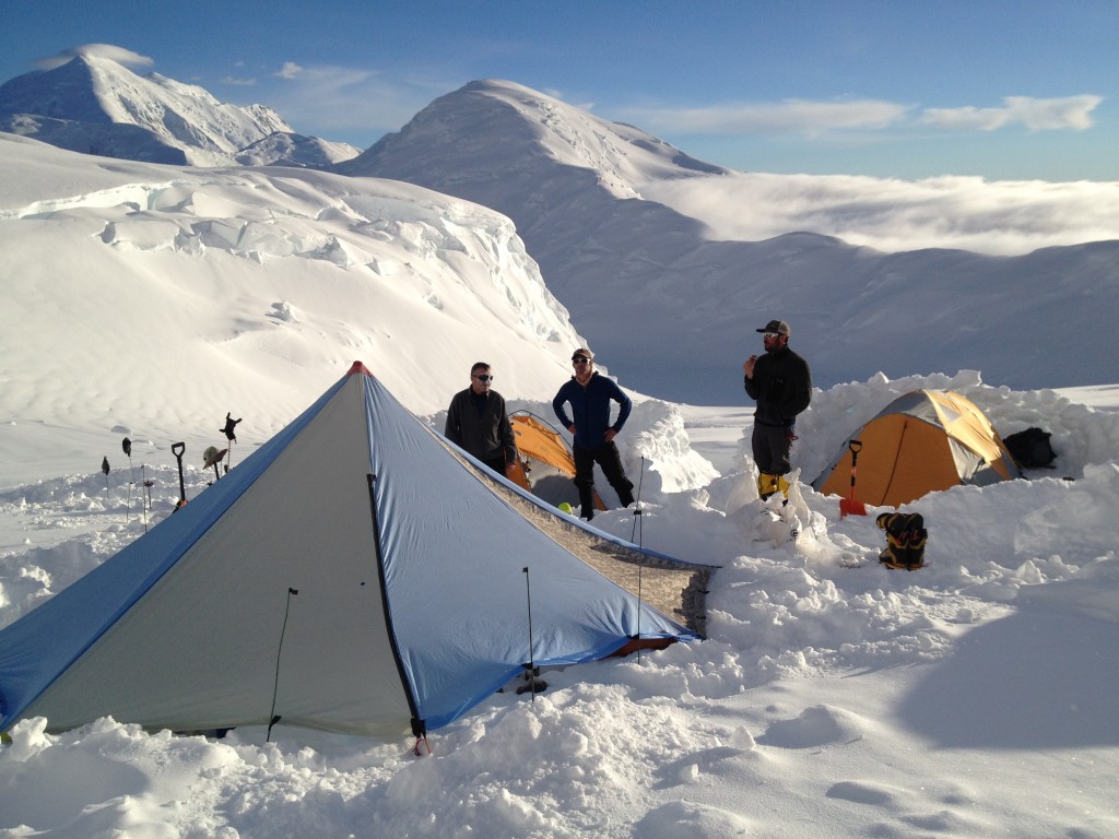 Enjoying dinner in the evening sun at Camp 2