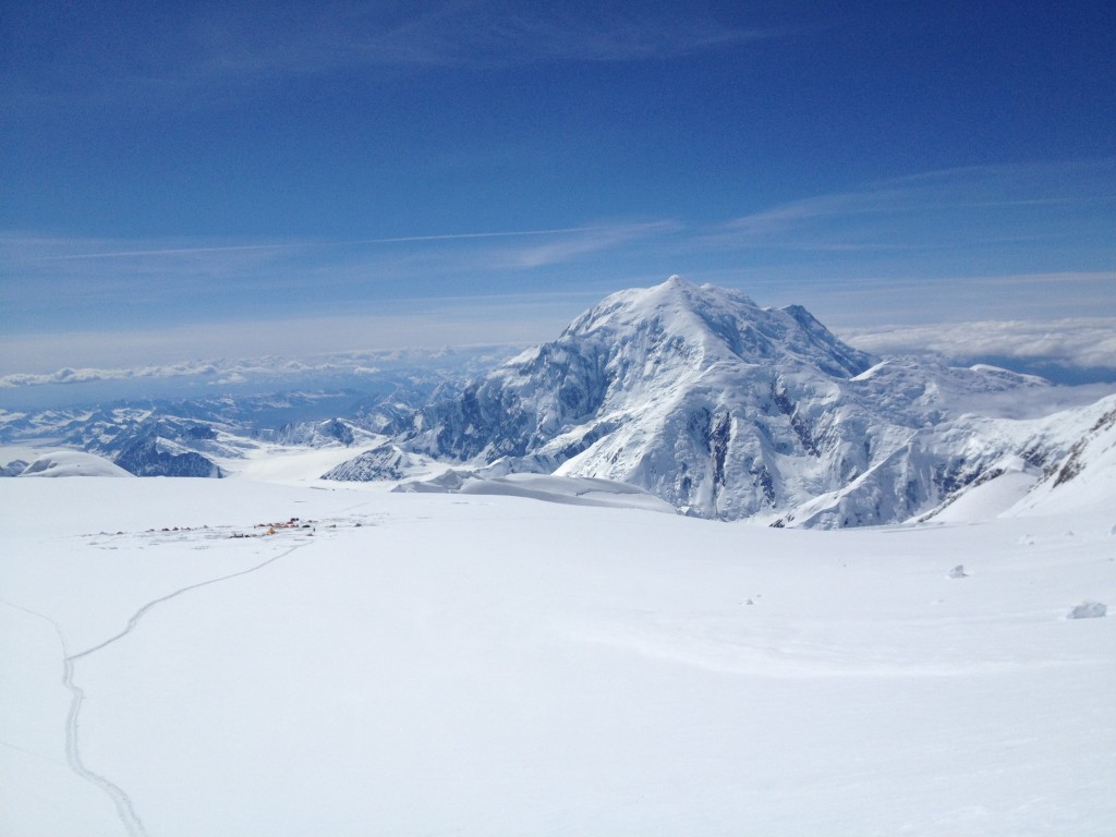 Camp 3 seen from above with Mount Foraker in the background